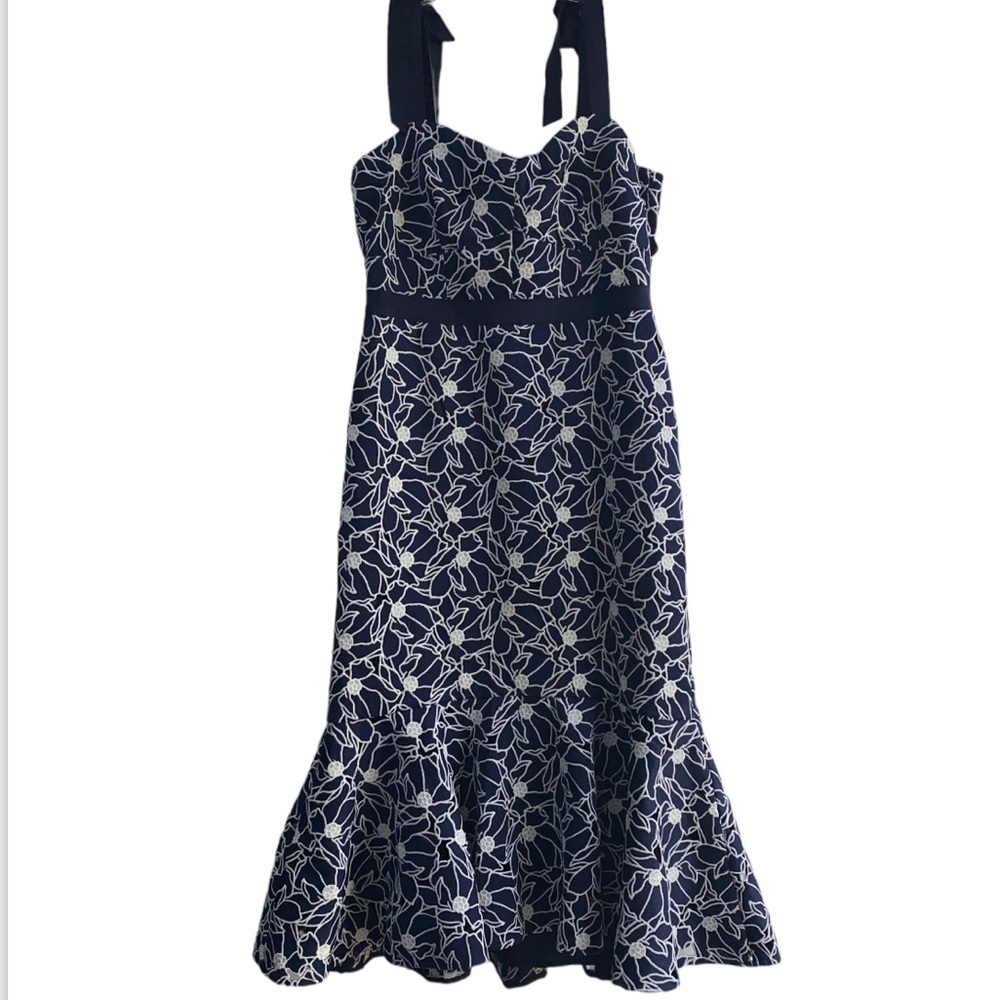 J. Crew Navy and White lace Floral Midi Dress
